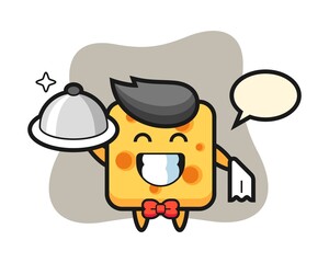 Character mascot of cheese as a waiters