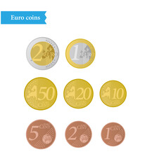 Euro coin currency vector illustration, 1euro, 2euro, 50euro cent