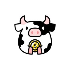 cute cow love heart cartoon logo vector icon illustration
