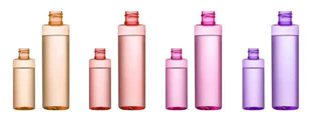 Plastic toner bottles on white background
