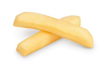 French fries or fried potatoes isolated on white background with clipping path and full depth of field