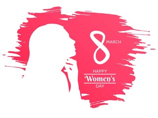 Happy Women's Day Concept with a woman silhouette in pink brush background. International Event in 8 March