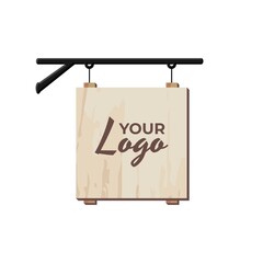 Wooden Rectangle Outdoor Signage hanged vector. Mock up for logo design for business