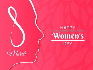 Beautiful women's day decorative wishes greeting card with Monoline woman silhouette concept design Vector in pink background