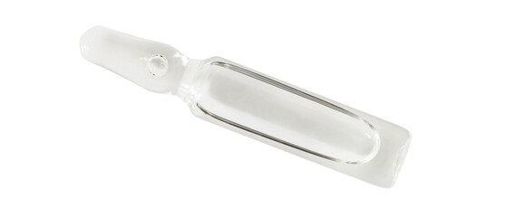 Ampoule with liquid colorless medicine, isolated on white background with clipping path.