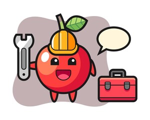 Mascot cartoon of cherry as a mechanic