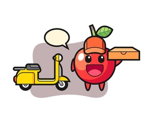 Character illustration of cherry as a pizza deliveryman