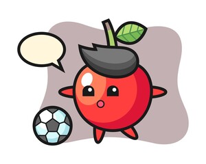 Illustration of cherry cartoon is playing soccer