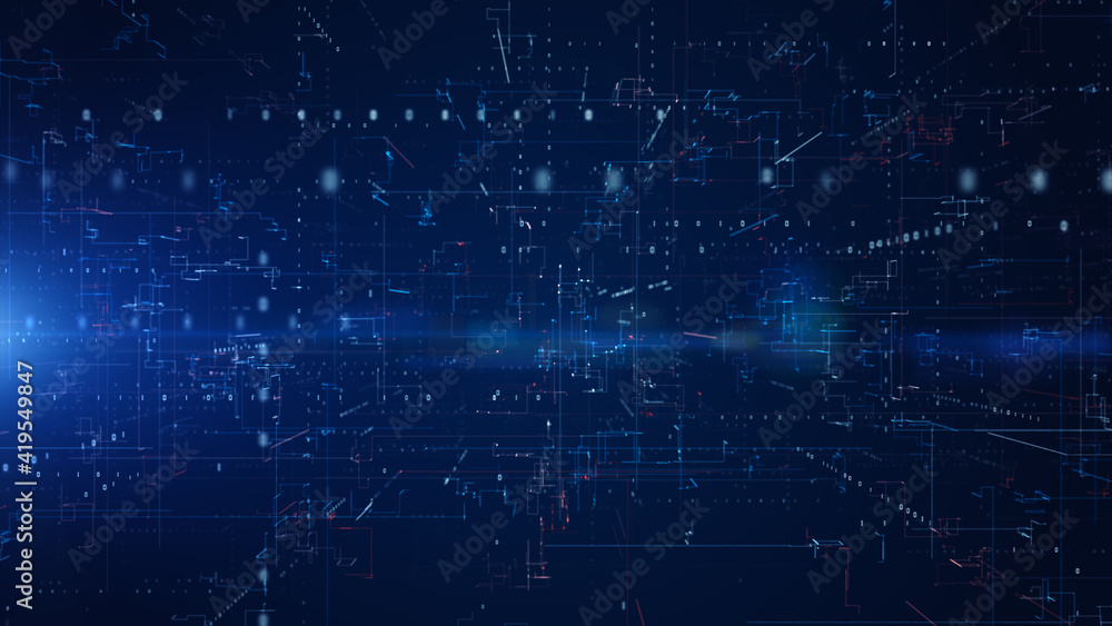 Poster digital cyberspace with particles and digital data network connections. high speed connection and da