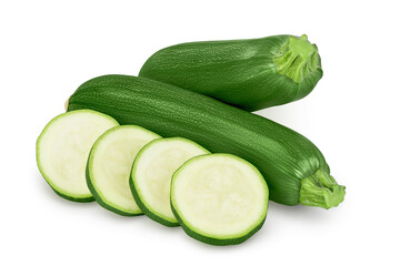 Fresh whole zucchini isolated on white background with clipping path and full depth of field