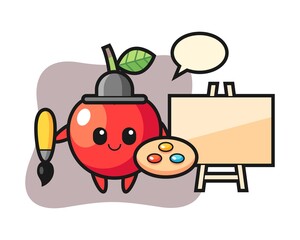 Illustration of cherry mascot as a painter