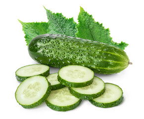 Sliced cucumber isolated on white background with clipping path and full depth of field,