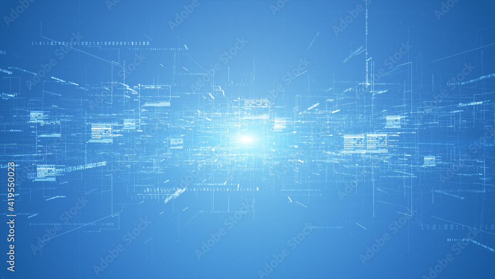 Poster digital cyberspace and digital data network connections concept. transfer digital data hi-speed inte