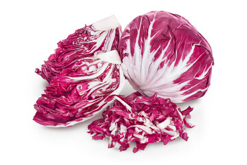 Obraz premium Fresh red radicchio salad isolated on white background with clipping path and full depth of field