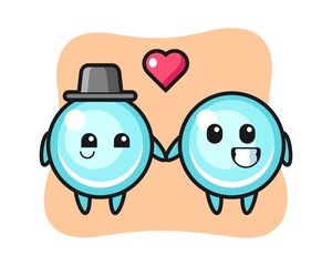 Bubble cartoon character couple with fall in love gesture