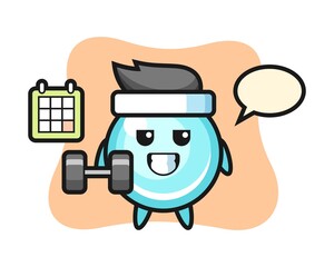 Bubble mascot cartoon doing fitness with dumbbell