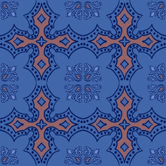 Traditional Portugal azulejos tile in blue and yellow color. Watercolor pattern.  Illustration.