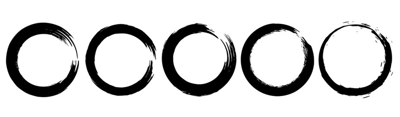 Set of grunge circles from brush strokes. Design element for poster, emblem, sign, logo. Vector illustration