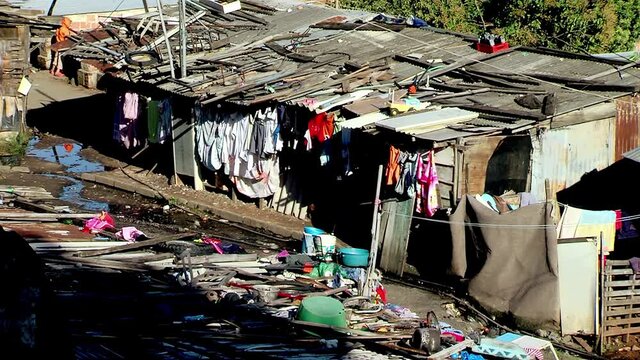 Shanty Town in Asuncion, Capital of Paraguay. Zoom Out. 4K Resolution.