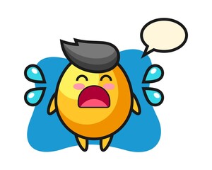 Golden egg cartoon illustration with crying gesture