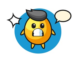 Golden egg character cartoon with shocked gesture