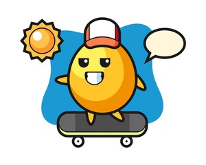 Golden egg character illustration ride a skateboard