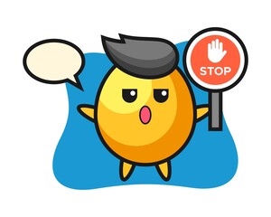 Golden egg character illustration holding a stop sign
