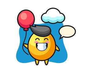 Golden egg mascot illustration is playing balloon