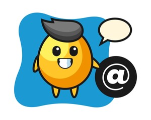 Cartoon illustration of golden egg standing beside the At symbol