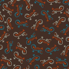 Abstract Vector Graphic Seamless Pattern with Gecko Line Art