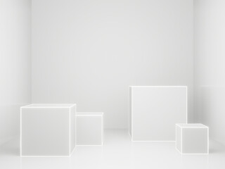 3D abstract white boxes room.