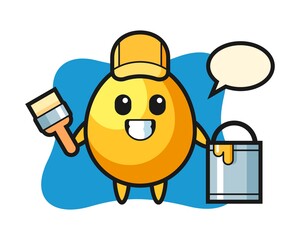 Character illustration of golden egg as a painter