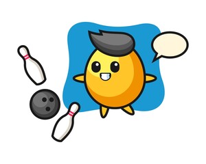 Character cartoon of golden egg is playing bowling