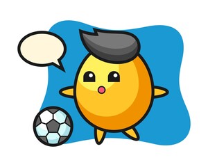 Illustration of golden egg cartoon is playing soccer