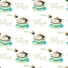 Fototapeta premium Rabbit in Tea Cup with A Spoon of Sugar Vector Graphic Seamless Pattern