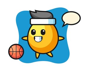 Illustration of golden egg cartoon is playing basketball
