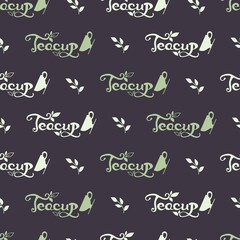 Vector Graphic Art Tea Cup Silhouette and Typography Decoration Seamless Pattern