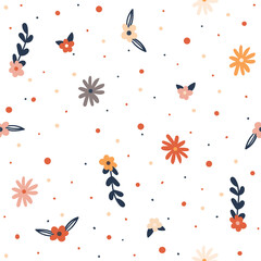 Seamless pattern with flowers in flat cartoon style - Happy Mother's day.