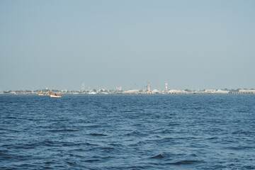View of the Arabian sea in front of the Okha Port at Okha in Gujarat, India