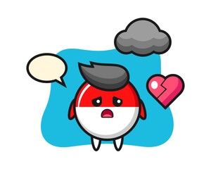 Indonesia flag badge cartoon illustration is broken heart
