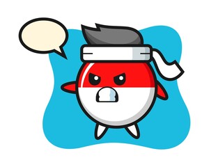 Indonesia flag badge cartoon illustration as a karate fighter
