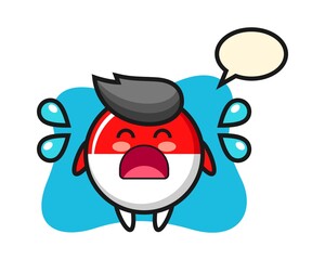 Indonesia flag badge cartoon illustration with crying gesture