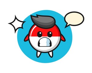 Indonesia flag badge character cartoon with shocked gesture