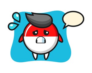 Indonesia flag badge mascot character with afraid gesture