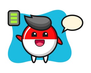 Indonesia flag badge mascot character with energetic gesture