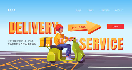 Delivery service banner with man on scooter © klyaksun