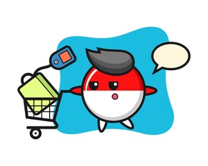 Indonesia flag badge illustration cartoon with a shopping cart
