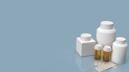 The medicine bottles on blue background for health  content 3d rendering.