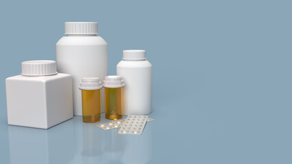 The medicine bottles on blue background for health  content 3d rendering.