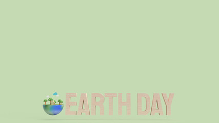 The earth day wood text  for holiday or eco content 3d rendering.